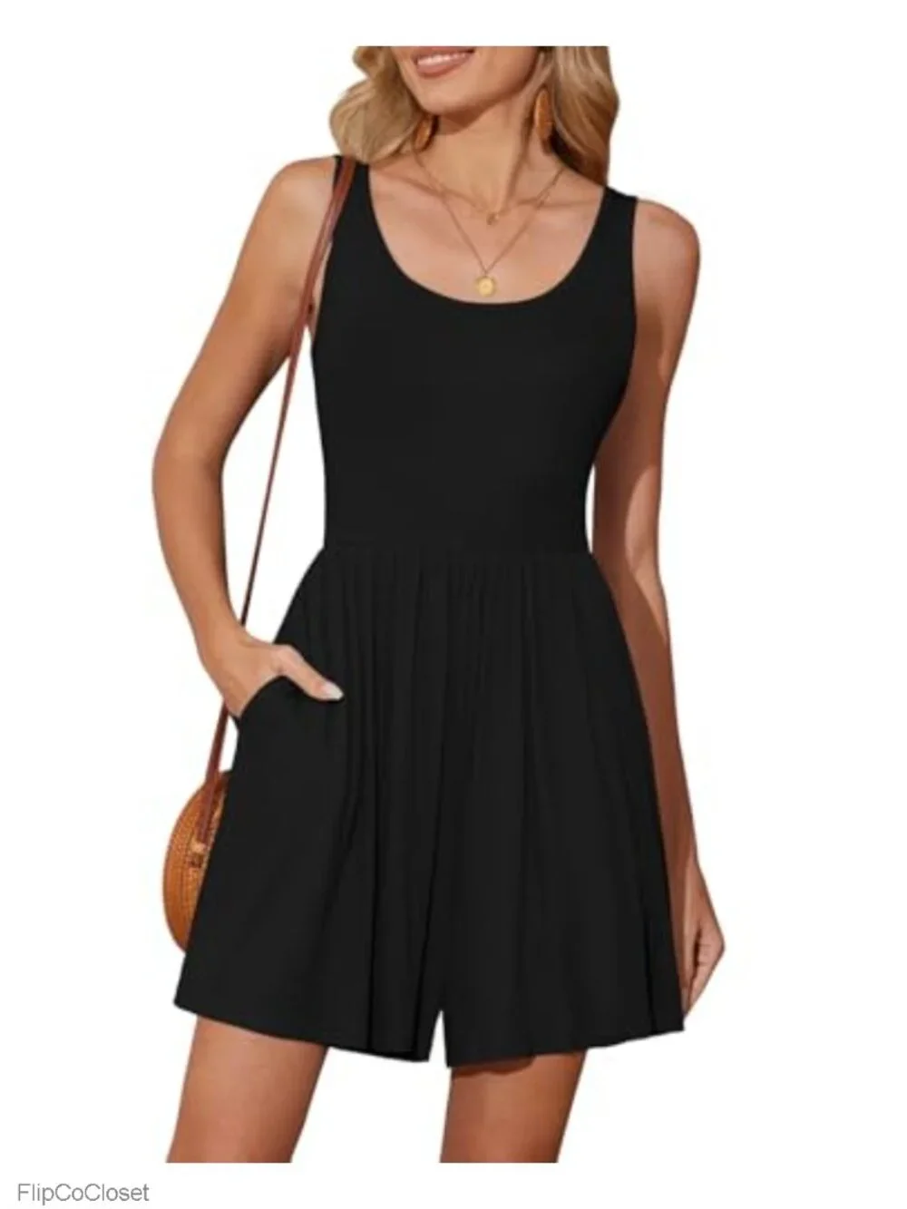 Sleeveless Casual Short Jumpsuit with Pockets for Women Summer Romper